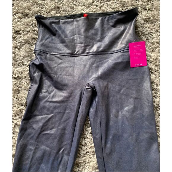 NEW NWT SPANX Faux Leather SHINY NAVY BLUE LEGGINGS sz L - Picture 3 of 6